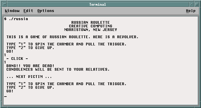 Russian Roulette in FORTRAN 77